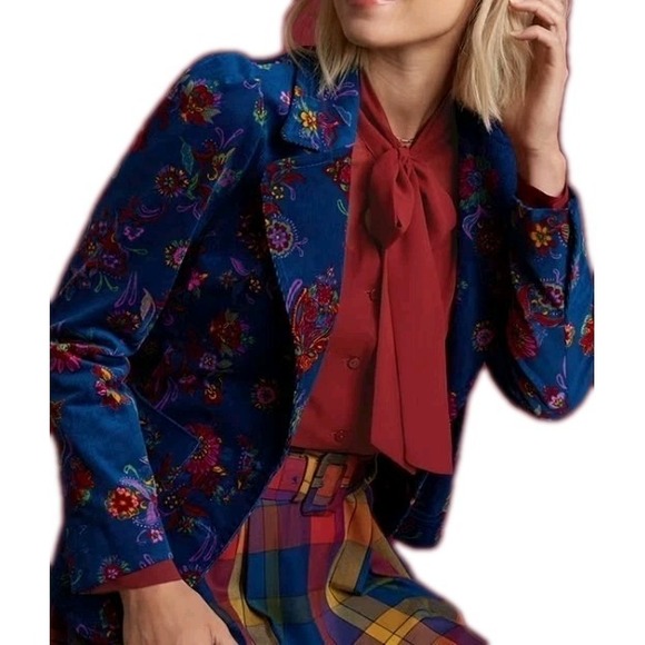 Modcloth Jackets & Blazers - NWT Modcloth Blazer Jacket  Blue Floral Paisley Corduroy Size XL Vibrant 70s